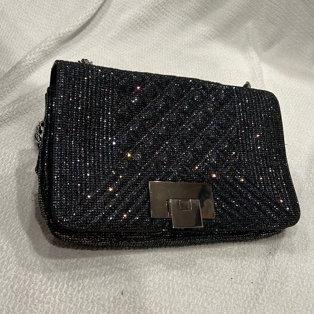 Stuart Weitzman Metallic Evening Bag gently used silver tone hardware very clean